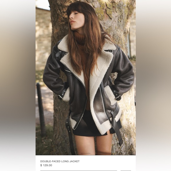 Zara H&M NWOT Biker Moto Sherpa Fur Leather Insulated Jacket Oversized Bloggers - Picture 15 of 16